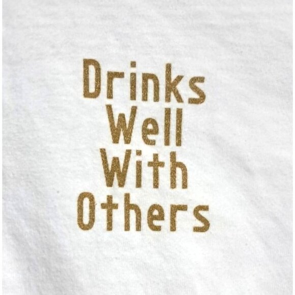 Drinks Well With Others Graphic T-Shirt Unisex Size L Birch Equipment White Cot - Picture 1 of 6